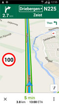Android phone running Maps Speed Limits with round traffic sign indicating speed limit